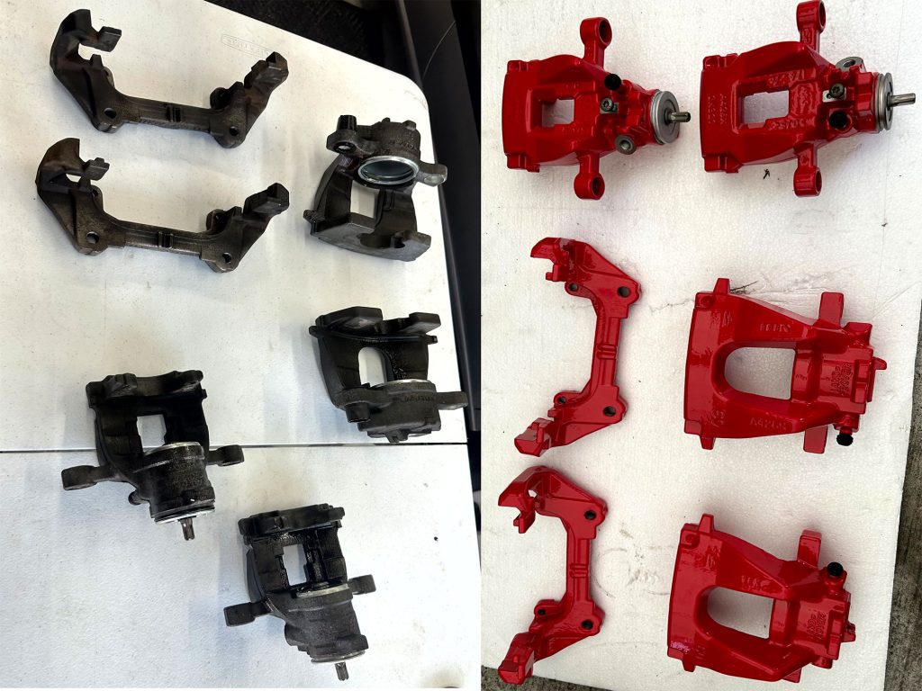 brake calipers painting before and after